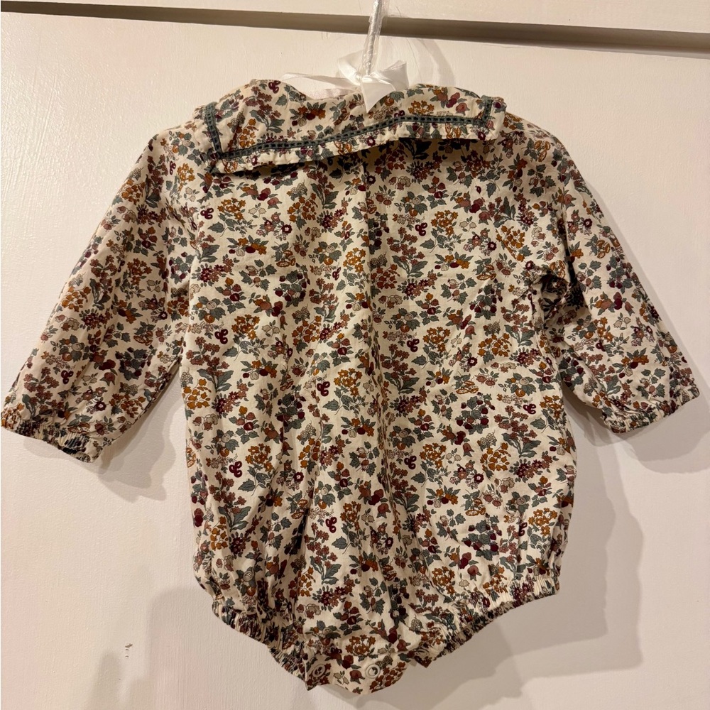 Baby Floral Long-Sleeve Romper in Cream and Autumn Tones